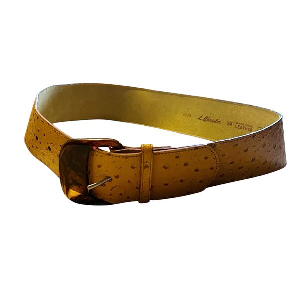 L. Chessler Women\'s Genuine Bonded Leather Ostrich Skin Belt Yellow One Size